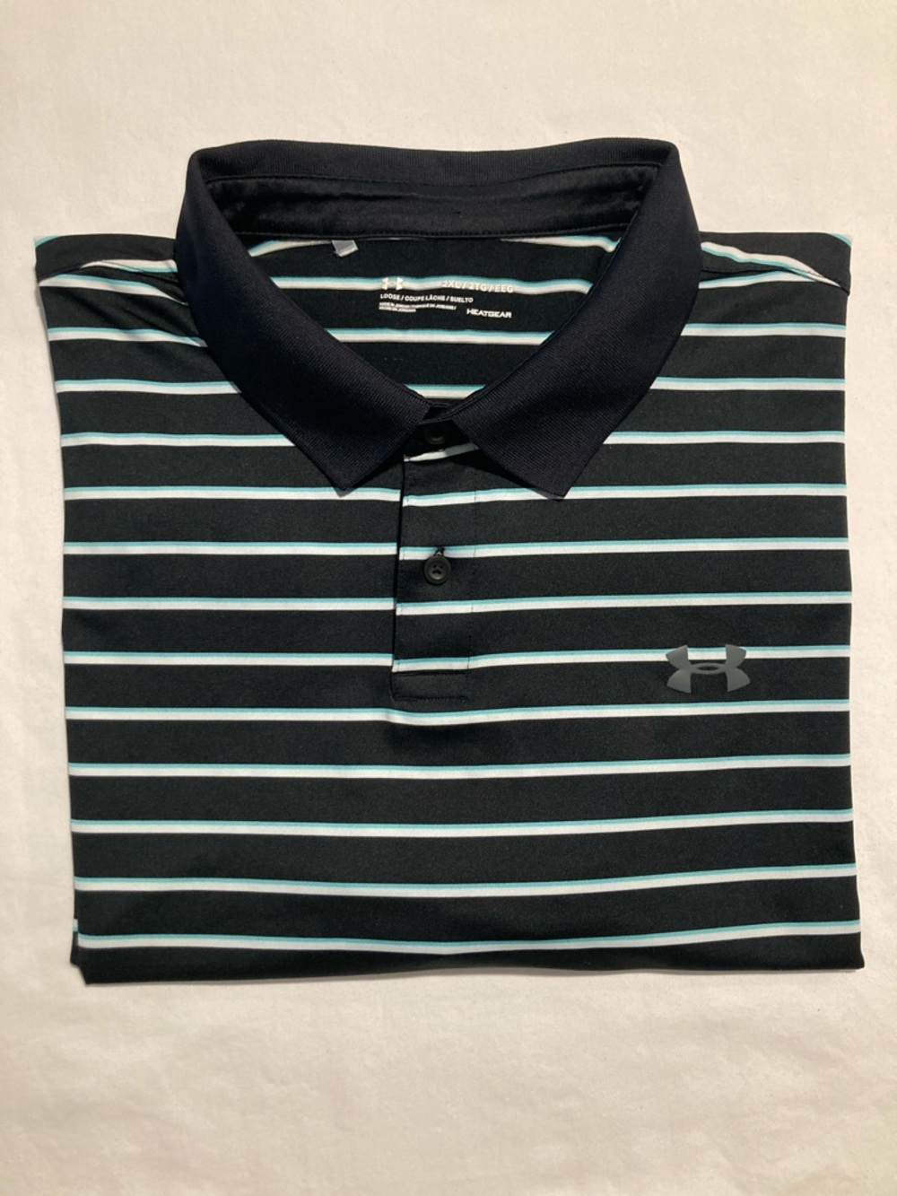 Under Armour Black Polo with White and Light Blue Stripe Detail (Item No. C11)